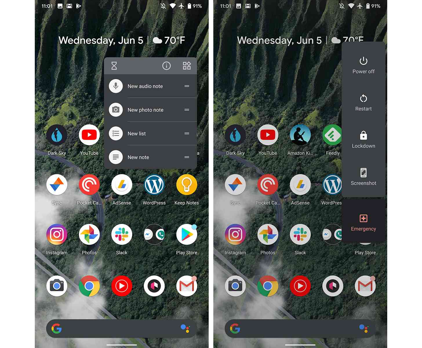 Android Q dark mode power menu
