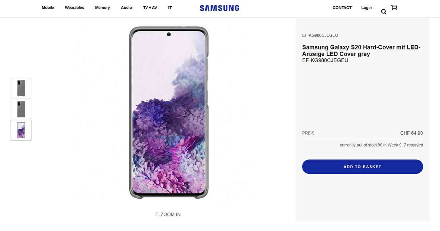 Galaxy S20 Samsung website leak