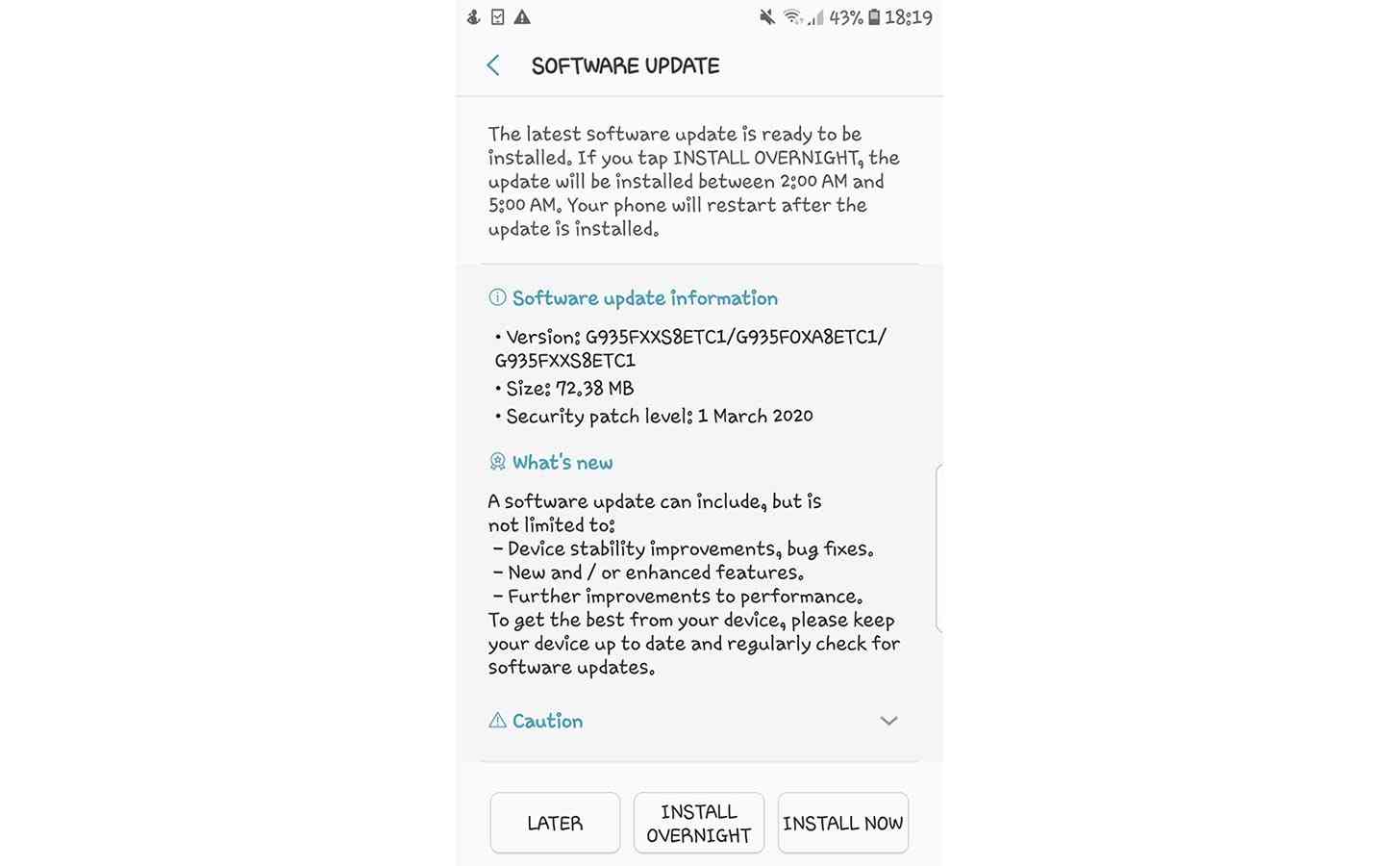 Galaxy S7 edge March 2020 update