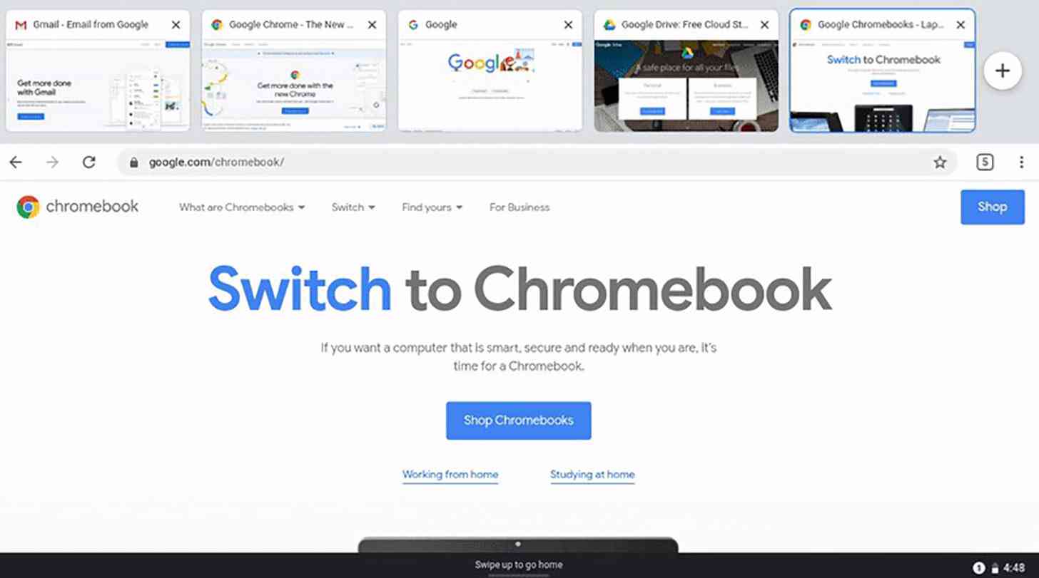 Chrome OS tablet mode new tab