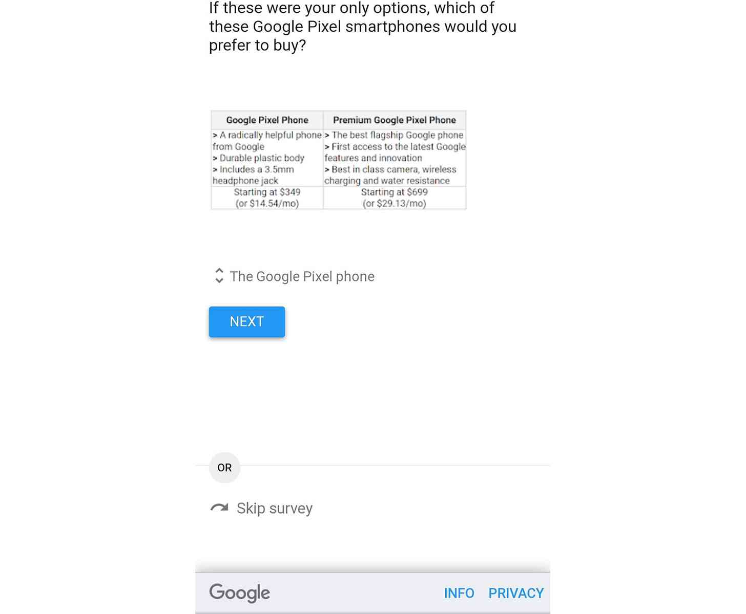 Pixel 4a, Pixel 5 pricing leak Google survey