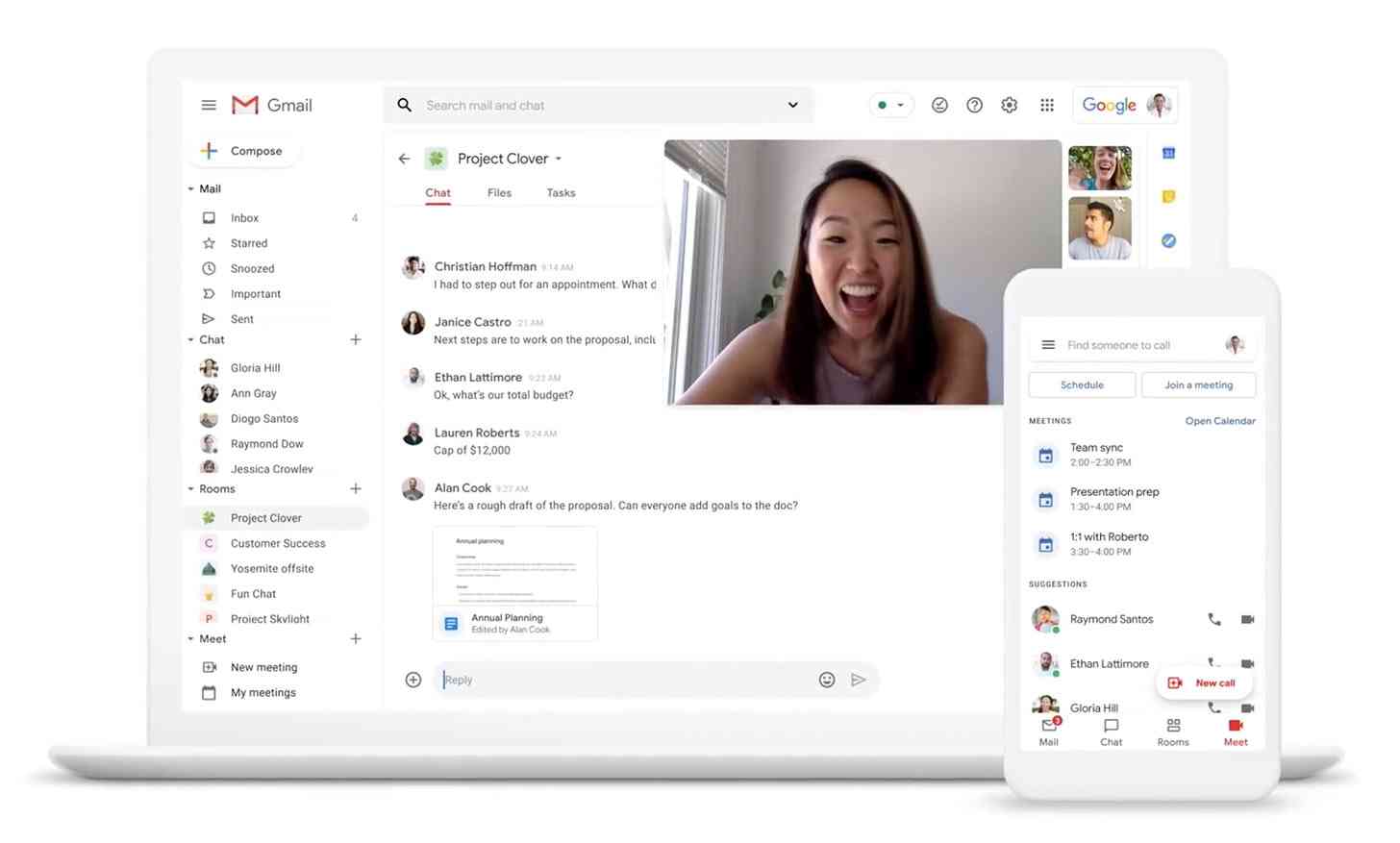 Gmail G Suite Chat, Rooms, Meet integration