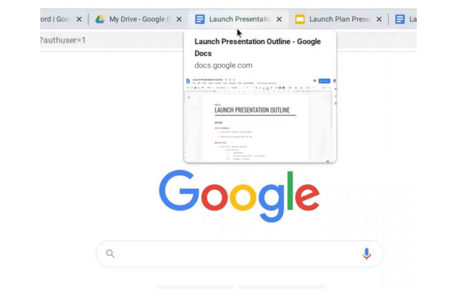 Google Chrome tab previews