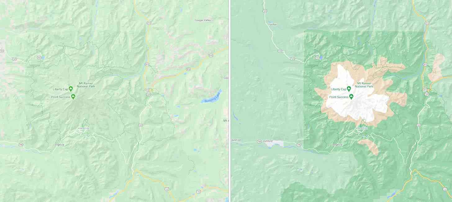 Google Maps Mt. Rainier more detailed