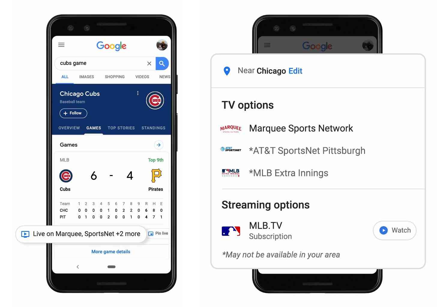 Google Search sports live TV channels