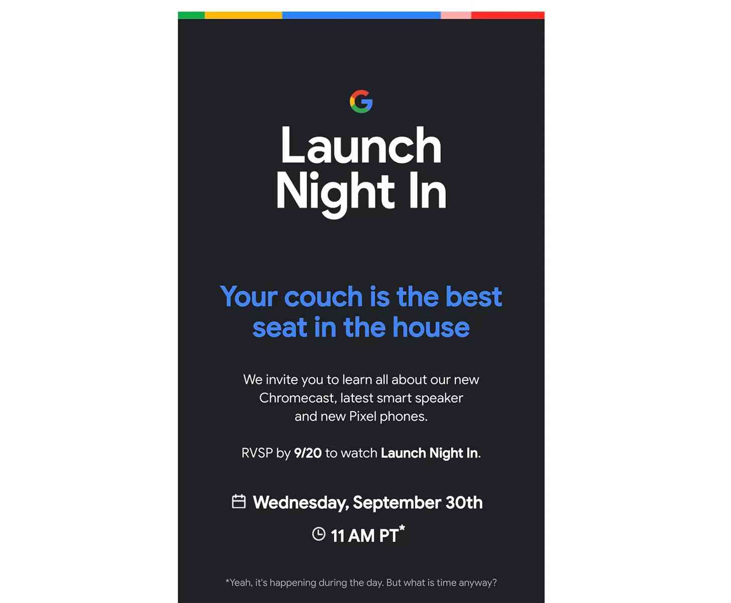 Google Pixel 5 event invitation