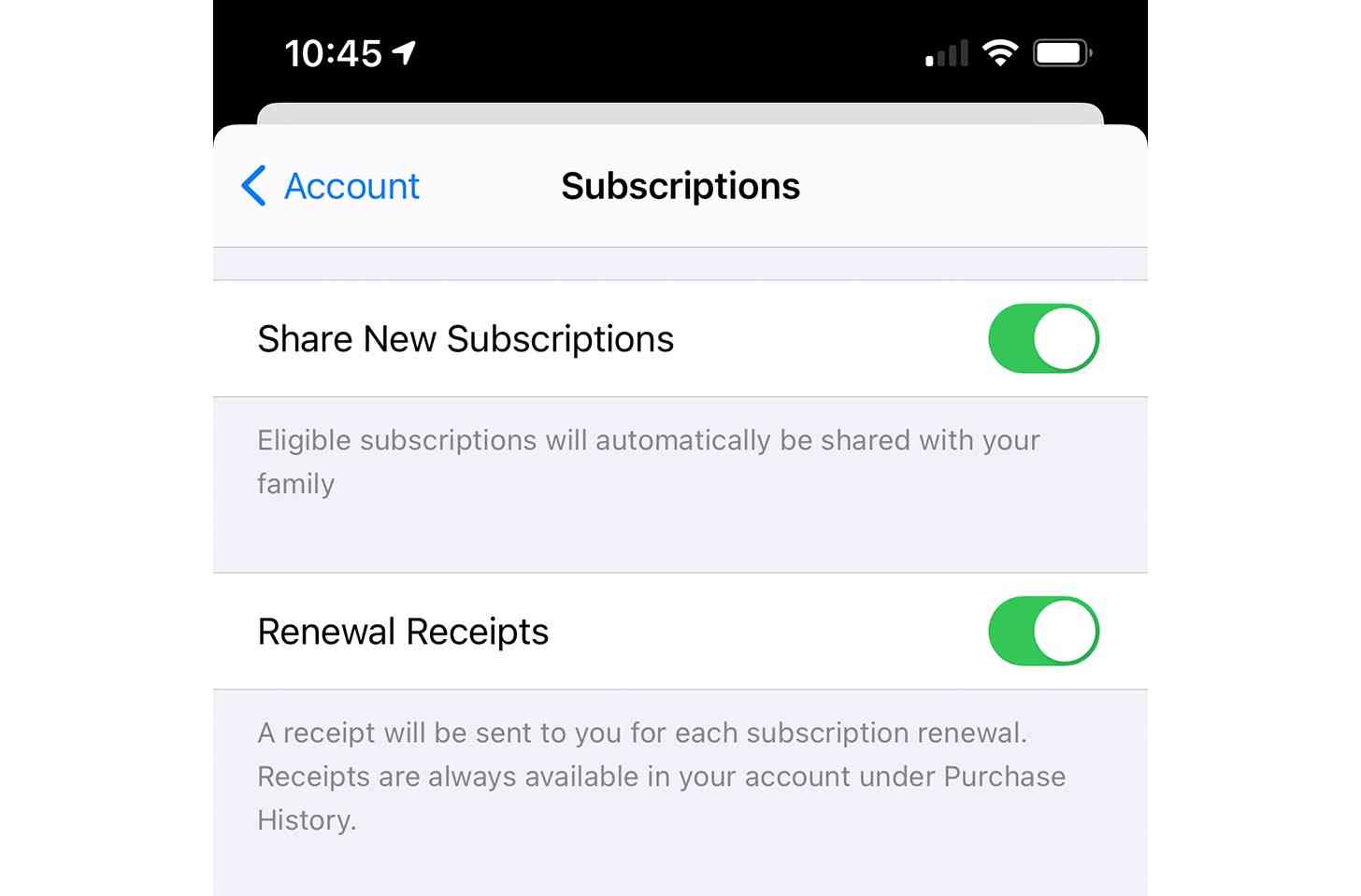 Apple Family Sharing subscriptions