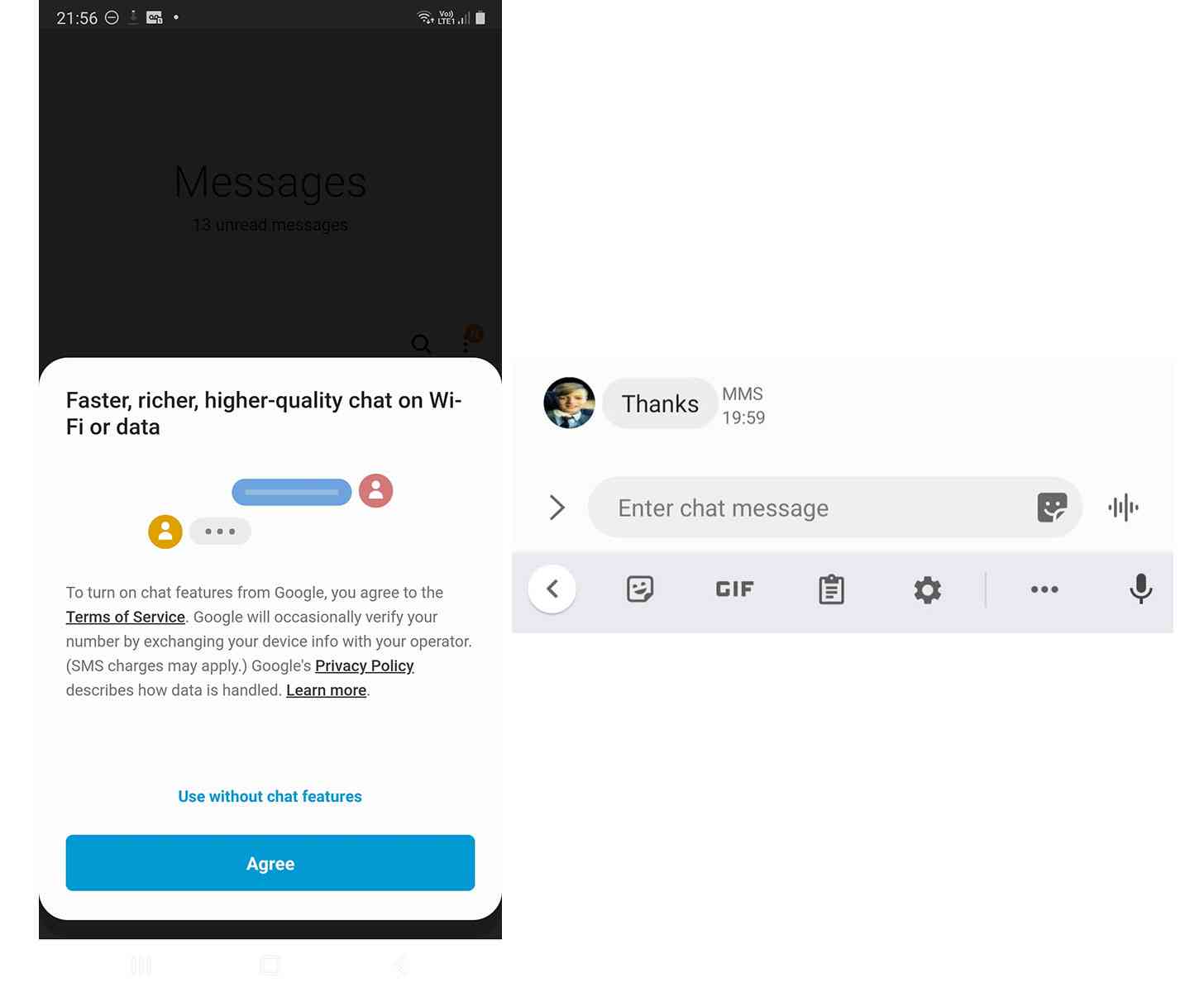 Samsung Messages Google RCS chat