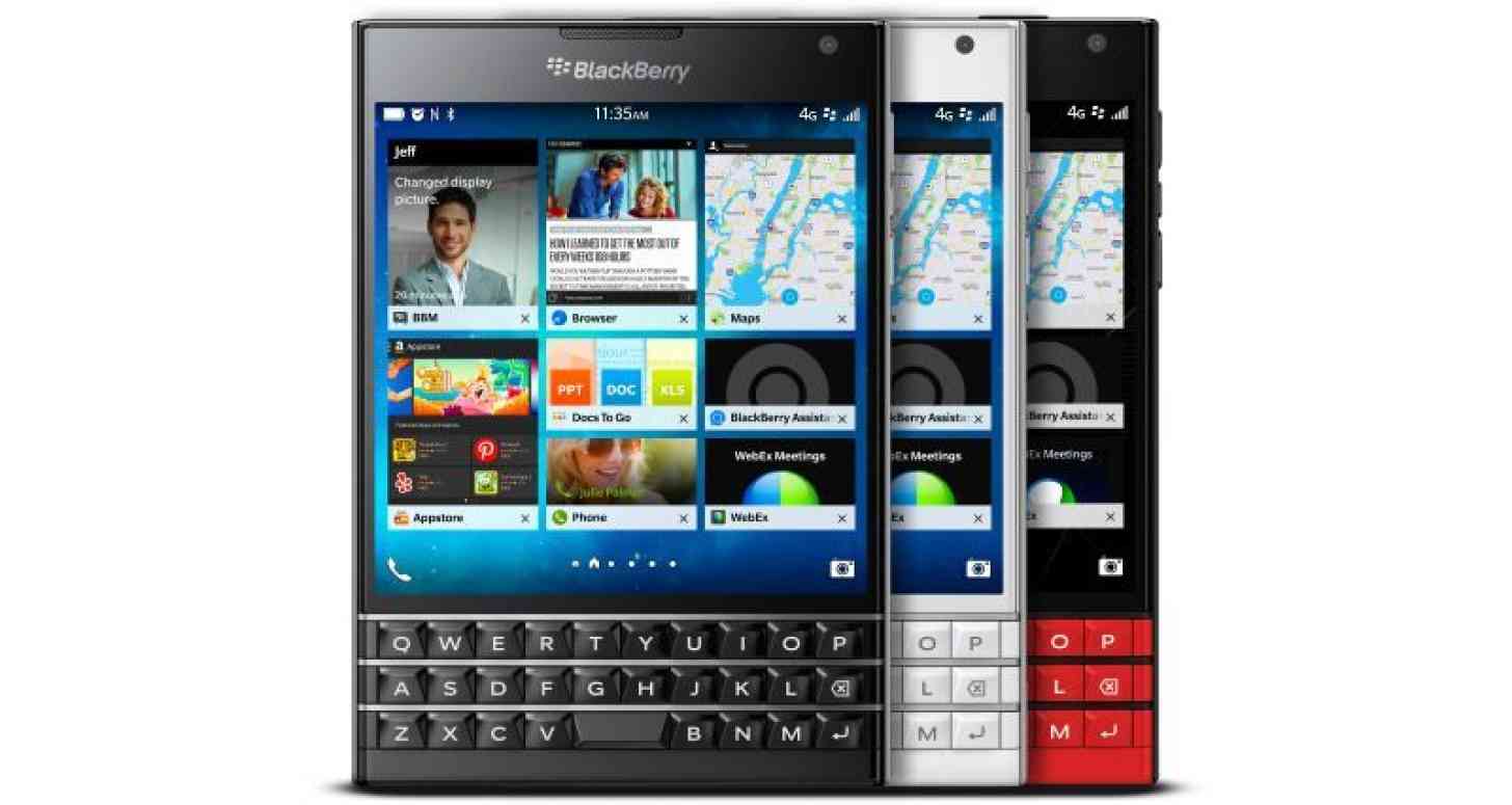 BlackBerry Passport colors black, white, red