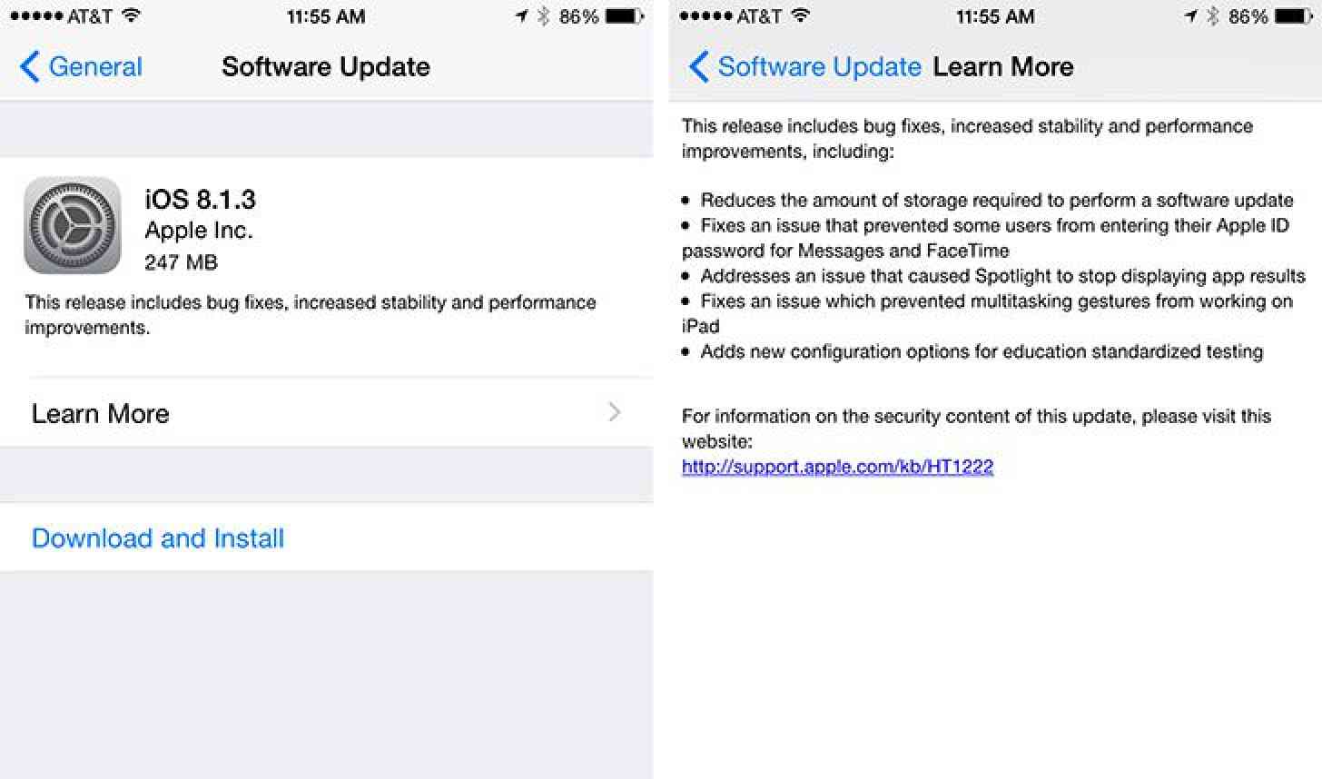 iOS 8.1.3 update screenshots