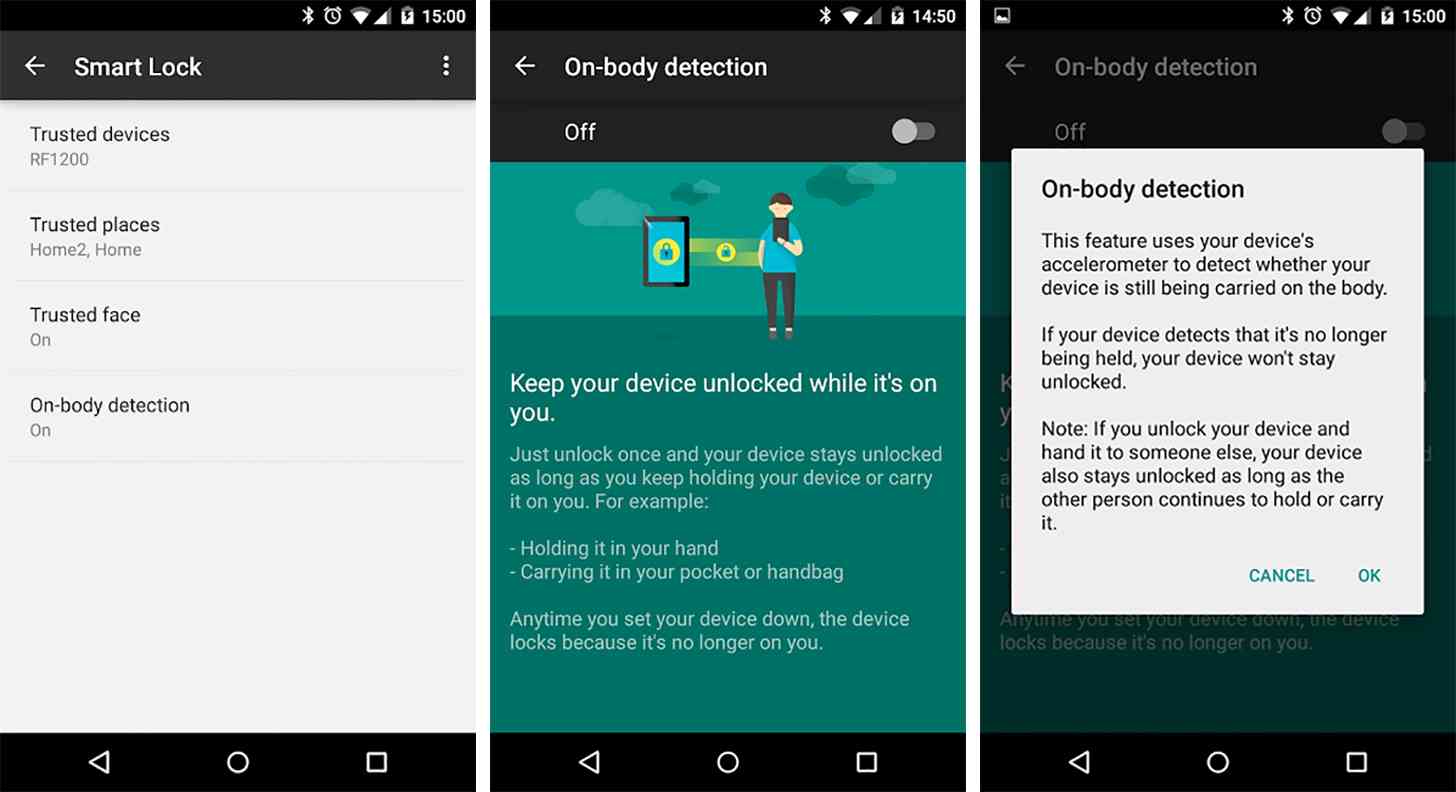 Android 5.0 Smart Lock On-Body Detection