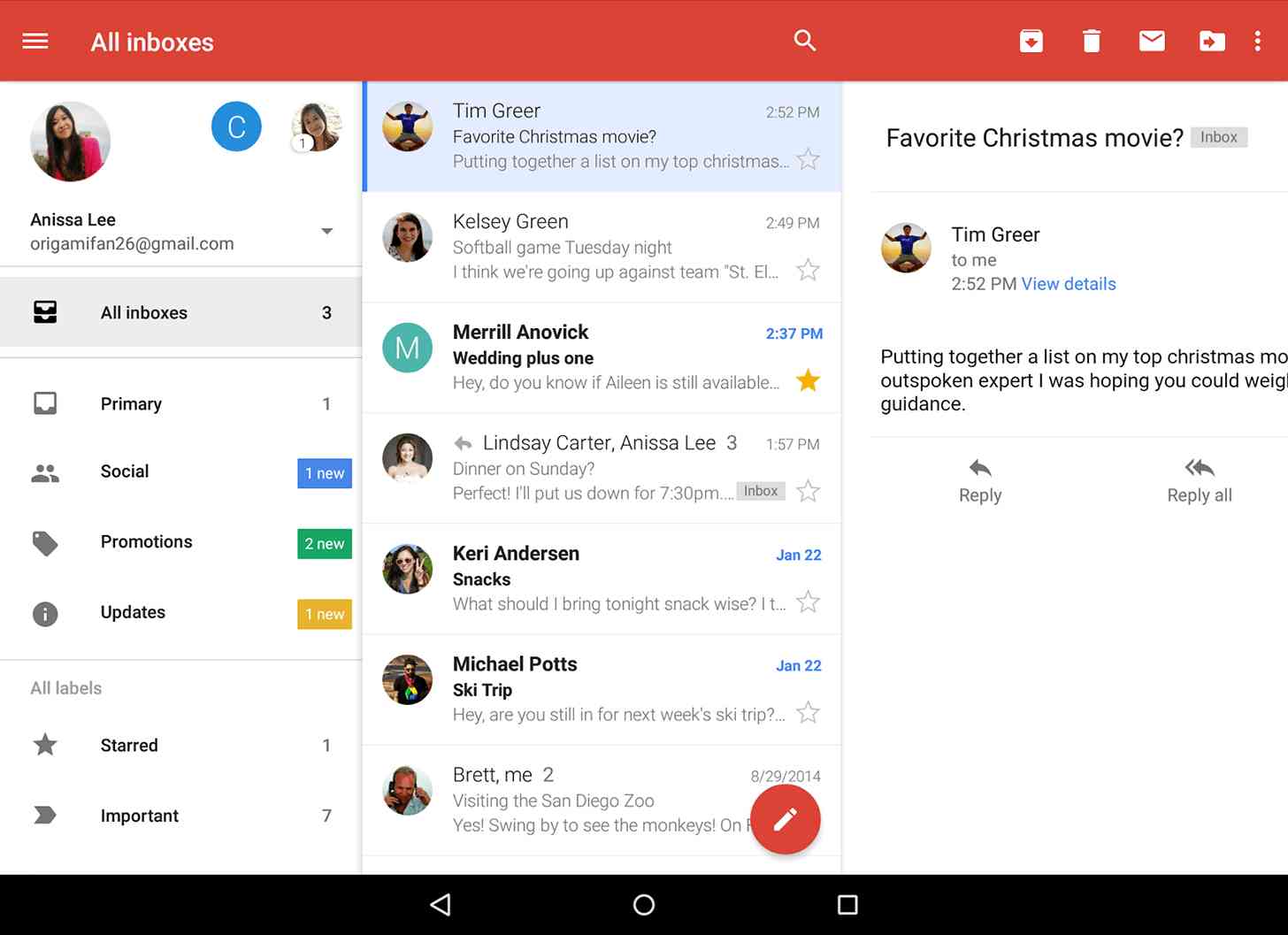 Gmail for Android unified inbox