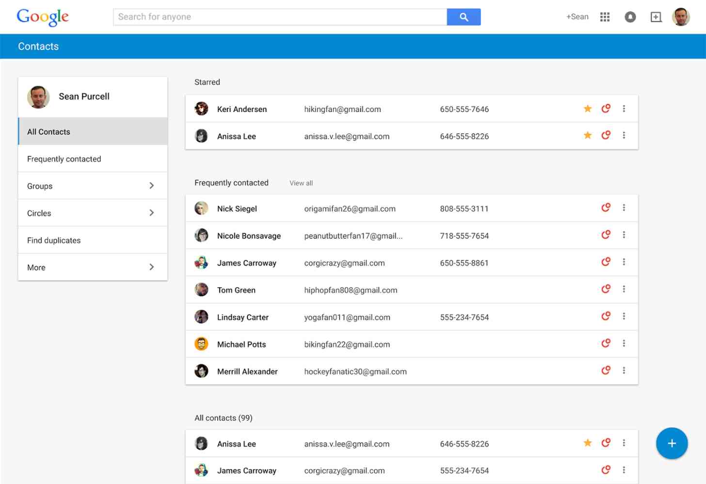 Google Contacts Material Design update