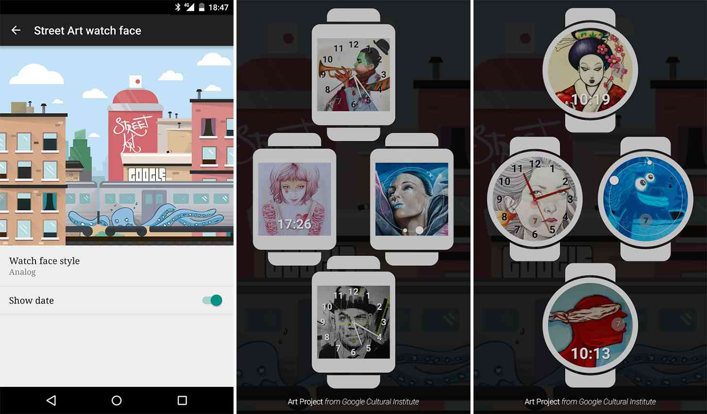 Google Street Art Android Wear watch faces