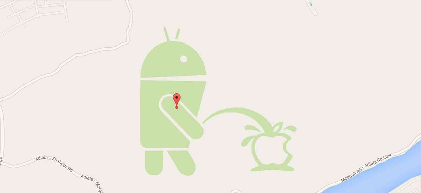 Android urinating on Apple in Google Maps