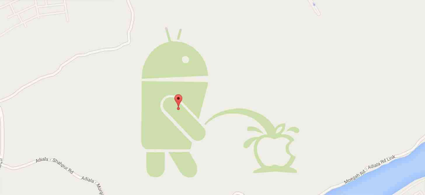 Android peeing on Apple logo Google Maps