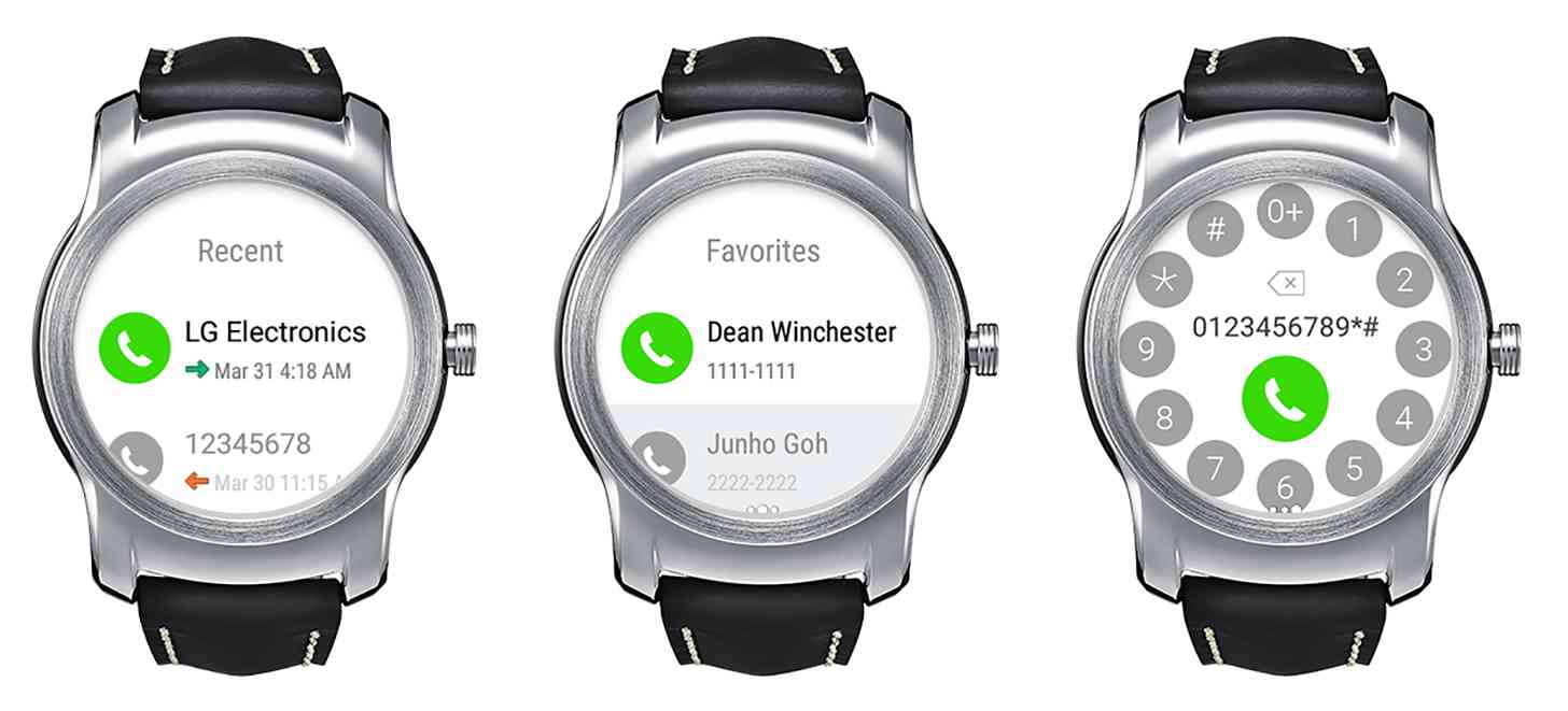 LG Call Android Wear app screens