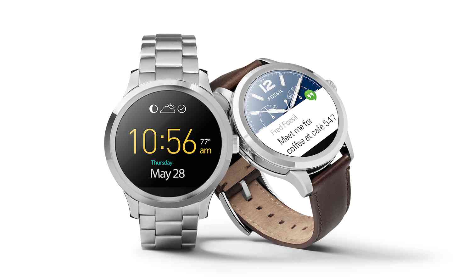 Fossil Q Founder stainless steel leather pair