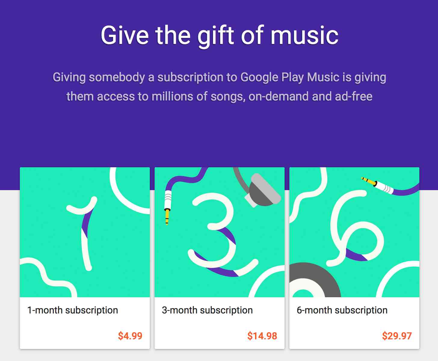 Google Play Music gift subscriptions half off