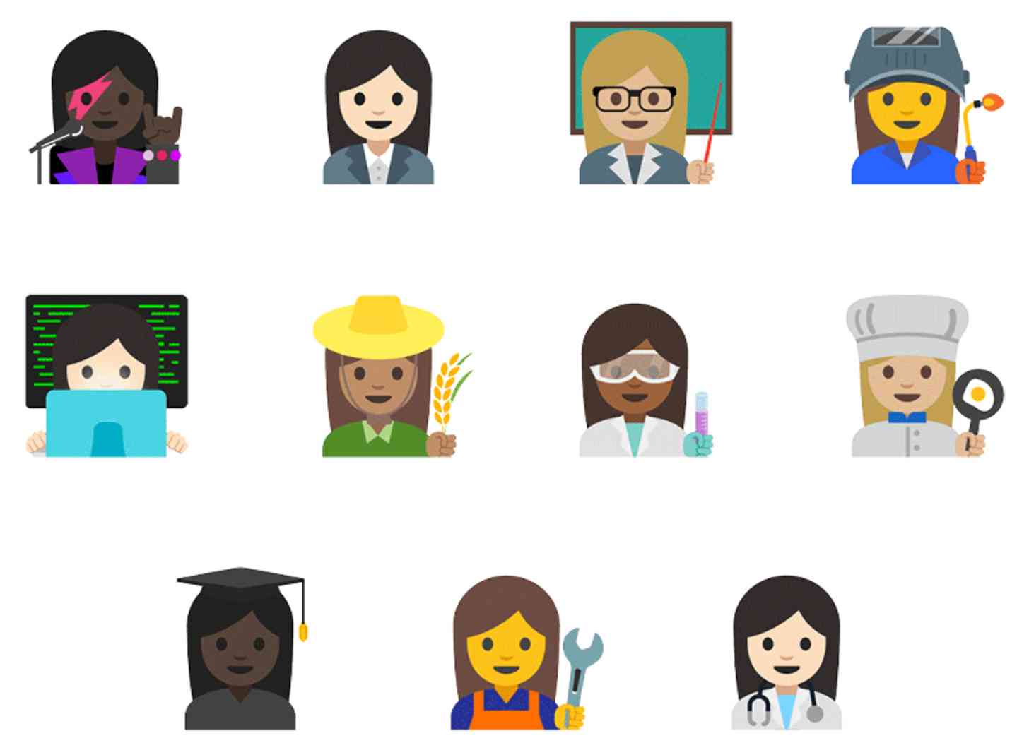 Google diverse women emoji official