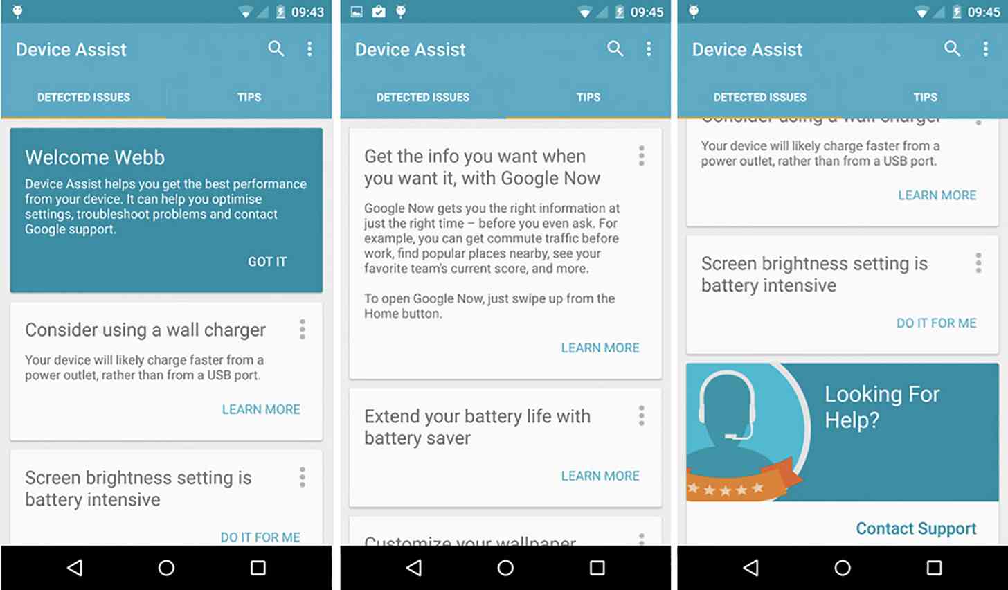 Google Device Assist Android app screenshots
