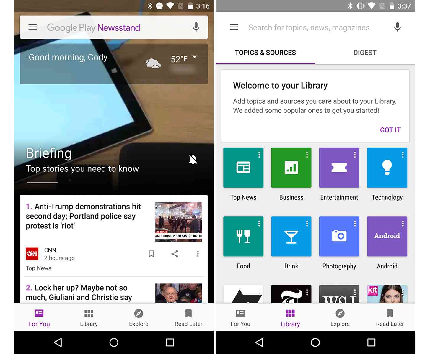 Google Play Newsstand 4.0 update screenshots
