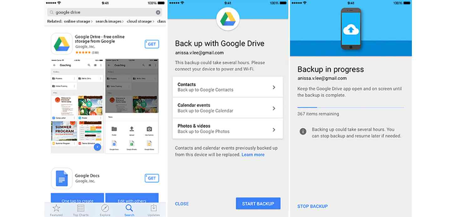 Google Drive backup iOS app