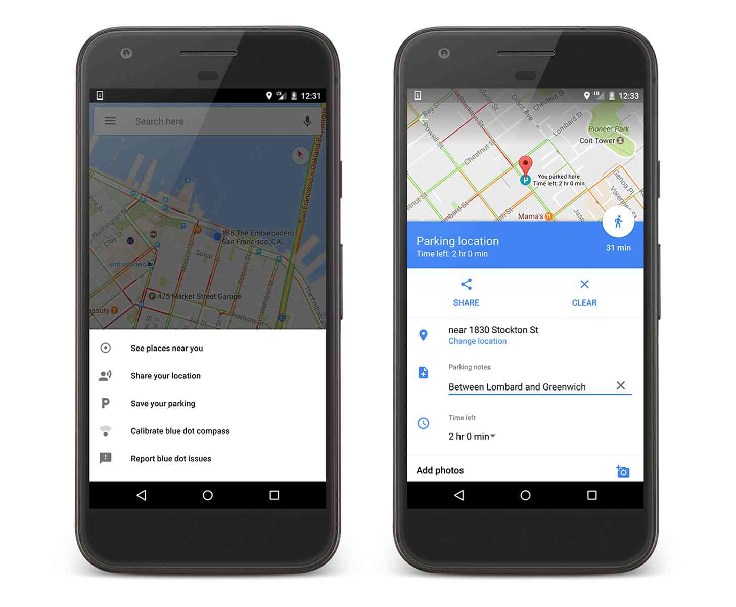 Google Maps parking location Android