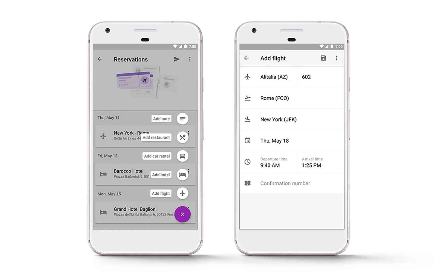 Google Trips manually add reservation