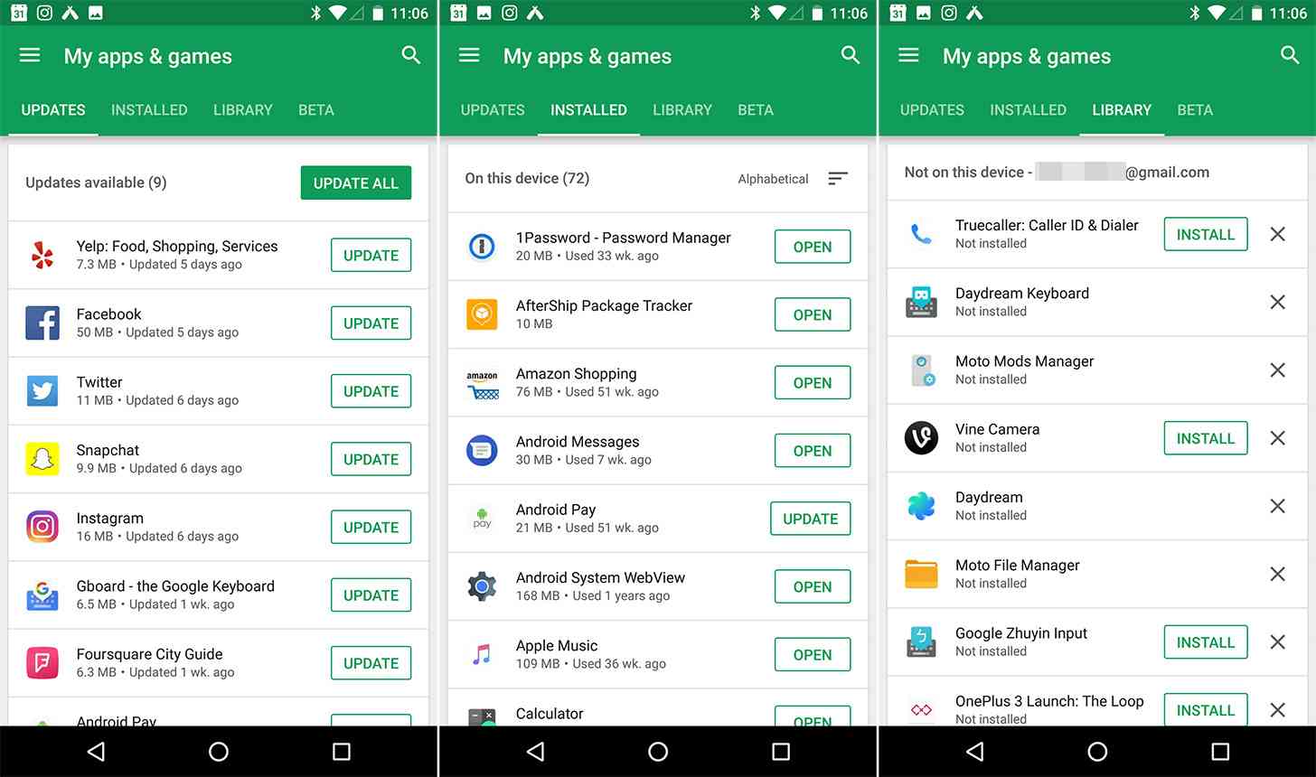 Google Play Store Android My apps & games updated design