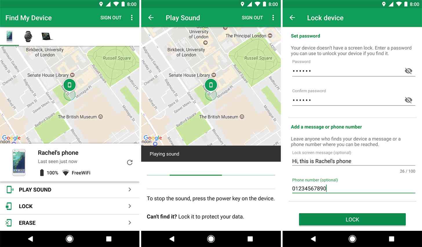 Google Find My Device Android app screenshots