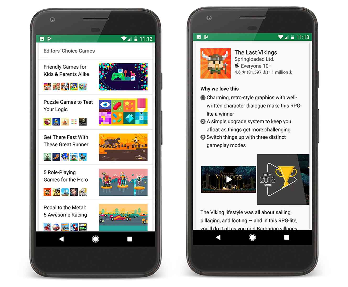 Google Play Store Editors' Choice editorial pages