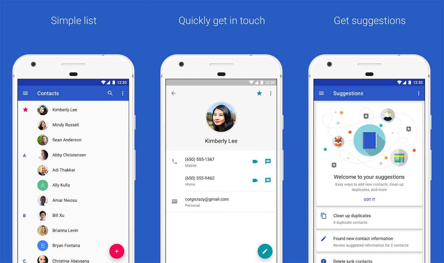 Google Contacts app features screenshots