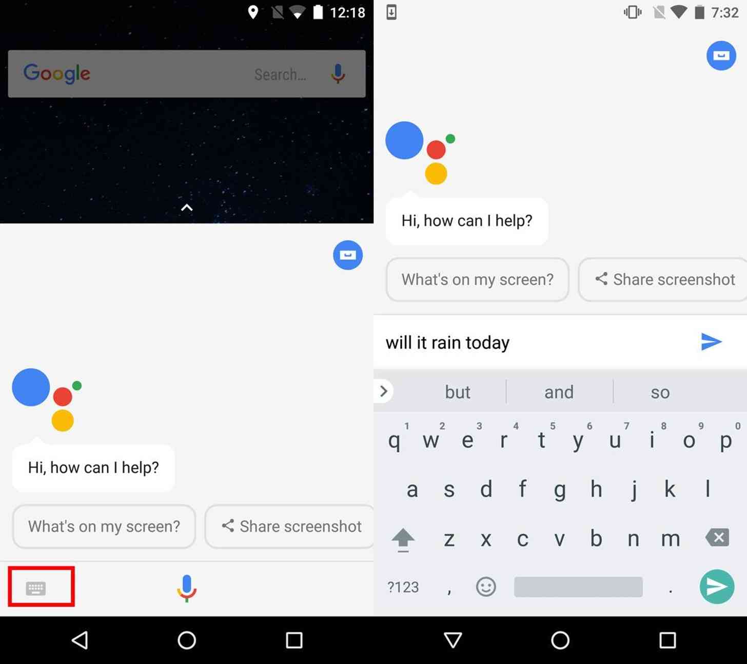 Google Assistant text input