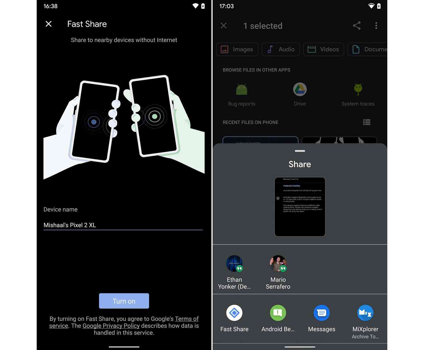 Android Fast Share screenshots