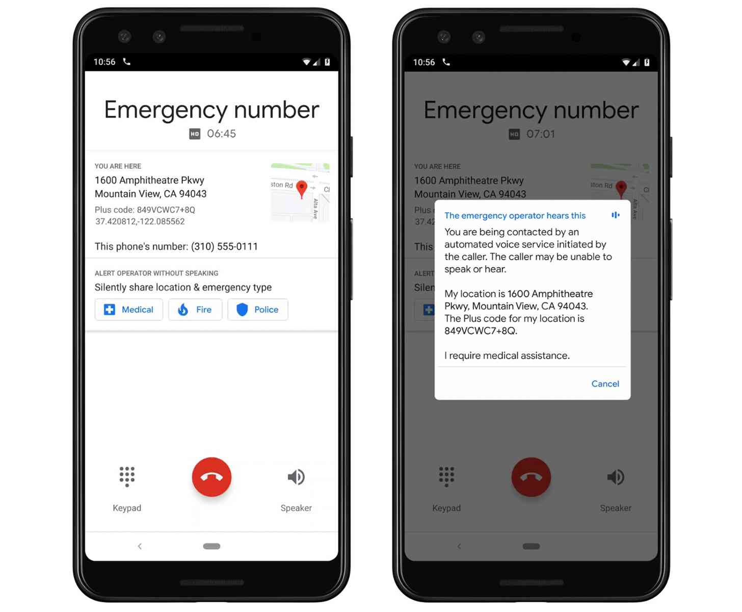 Google automated voice service emergency calls