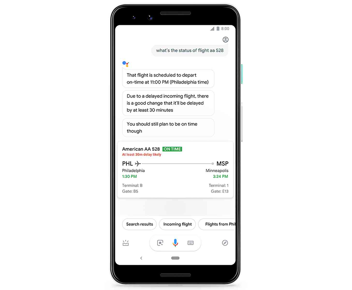 Google Assistant flight delay predictions