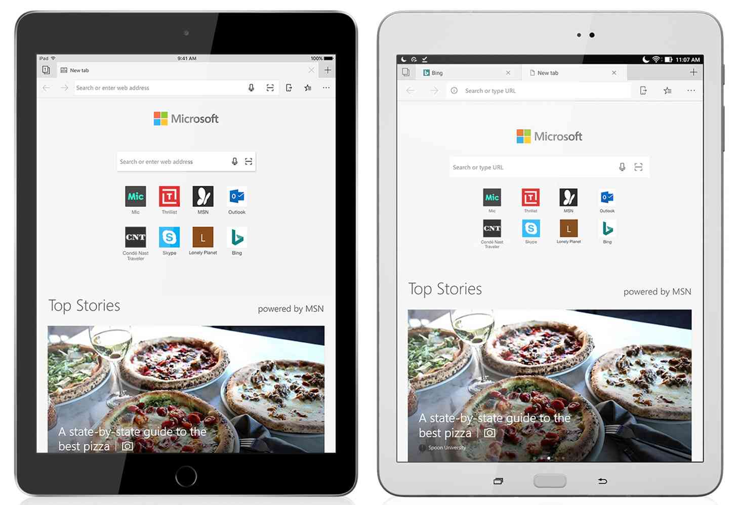 Microsoft Edge Apple iPad, Android tablets