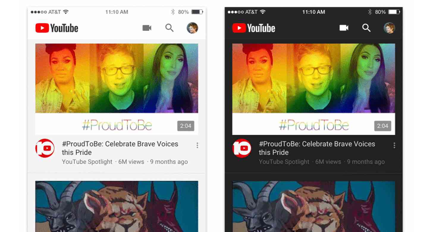 YouTube app dark theme iPhone official