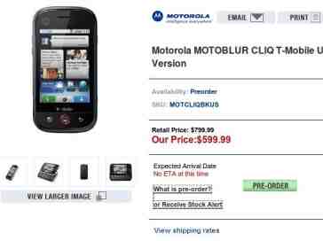 Motorola Cliq sighting, on third-party website for pre-order