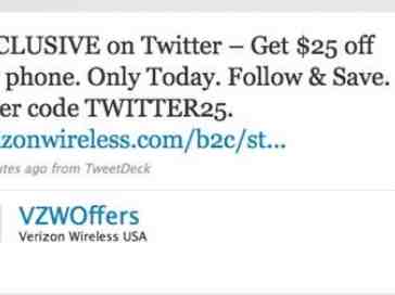 Twitter Marketing 101: Today only, take $25 off of Verizon devices