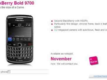 BlackBerry Bold 9700 lands on T-Mobile Germany website, launching in November
