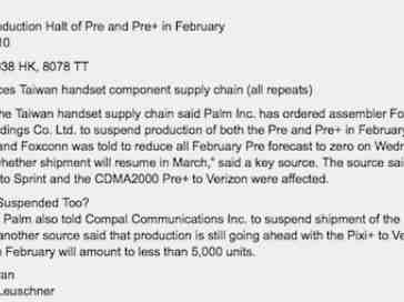 Update - Nope: Palm Pre, Pre Plus, and Pixi production halted?