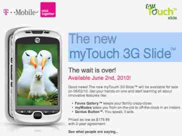 T-Mobile myTouch Slide 3G coming on June 2nd