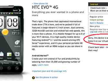 HTC EVO 4G sells out nationwide