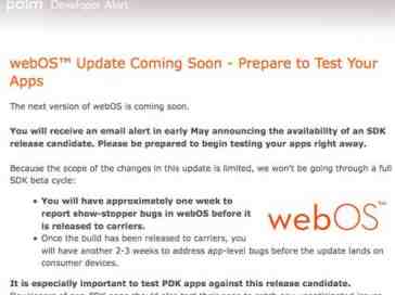 webOS 1.4.5 update coming soon, unless you're on AT&T