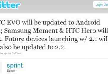 Sprint: Hero and Moment will not be upgraded to Android 2.2