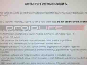 DROID 2 launch date of August 12th confirmed by Best Buy