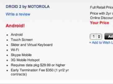 Motorola DROID 2 now available from Verizon's website