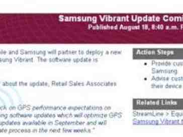 T-Mobile: Samsung Vibrant GPS fix is coming in September